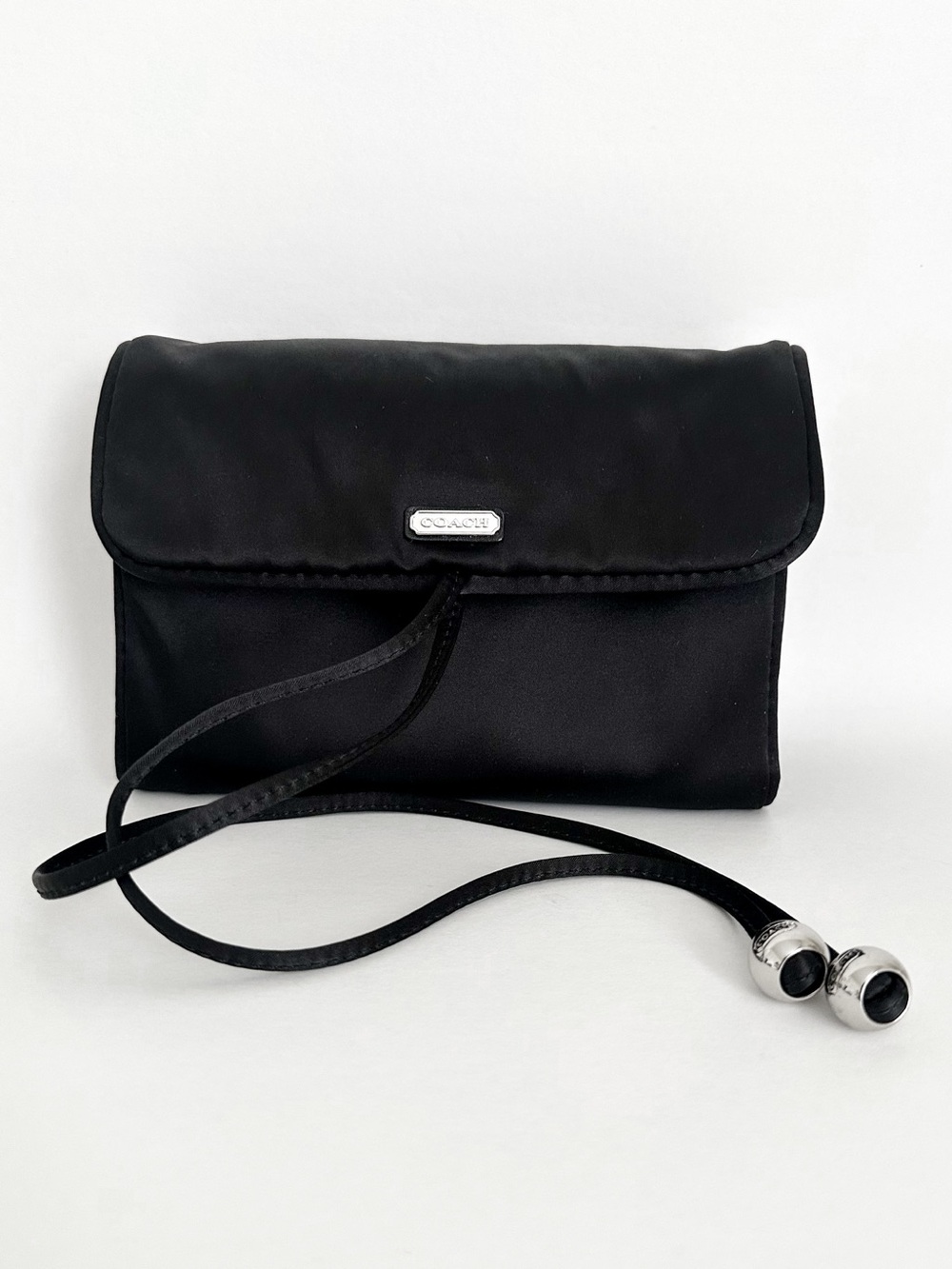 Coach Vintage Black Satin Tri Fold Jewelry Case Travel Roll Pouch Holder